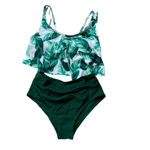 New Green Floral Ruffle Bikini Size Medium - Picture 7 of 9